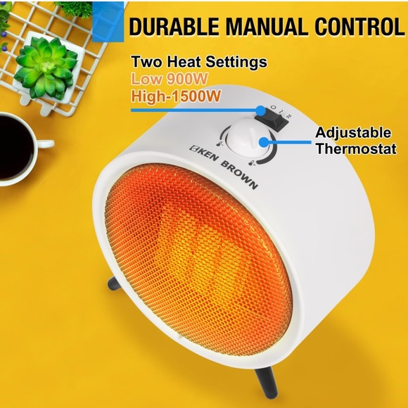 Space Heater White Indoor Use  1500W/900W Electric Desk Home Bedroom Office OW - Picture 4 of 7